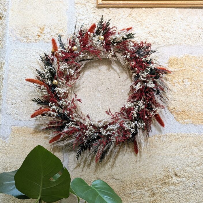 Couronne murale en fleurs naturelles séchées et stabilisées, Félicie 2