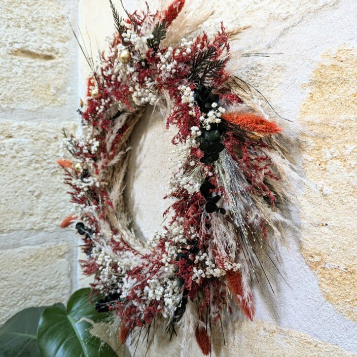 Couronne murale en fleurs naturelles séchées et stabilisées, Félicie 3