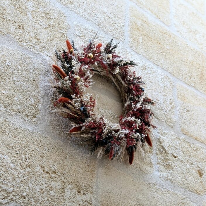 Couronne murale en fleurs naturelles séchées et stabilisées, Félicie 4